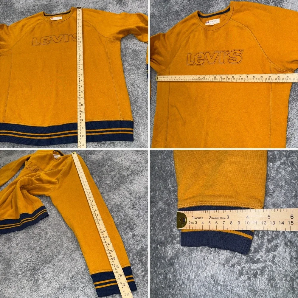 Levi's Men 3LGLK1944 Crewneck Sweatshirt Large Mustard Yellow Raglan Cotton